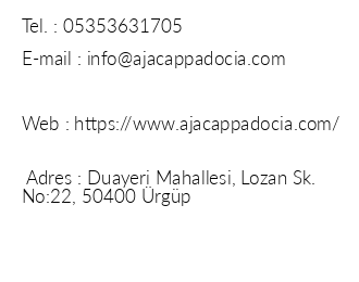 Aja Cappadocia Hotel iletiim bilgileri